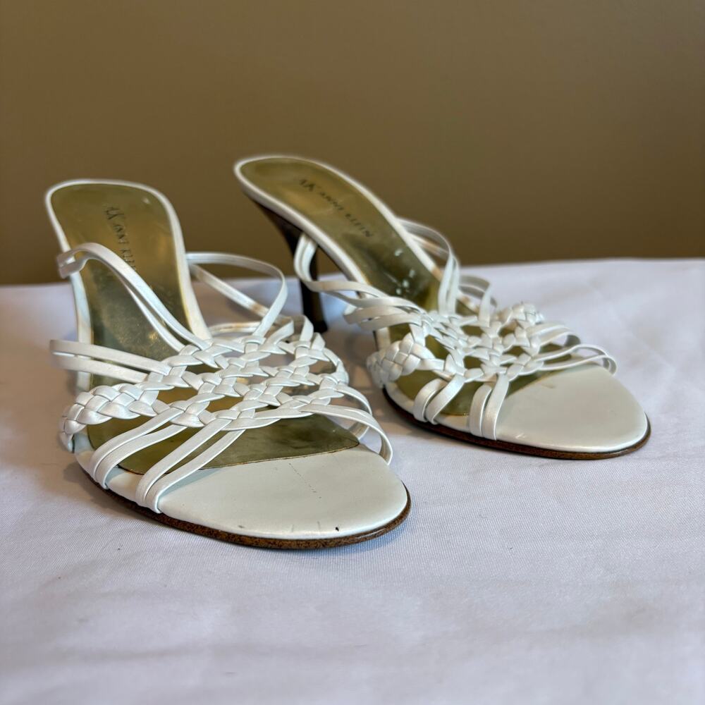 Ann Kline Strappy White Summer Casual Sandal Heel Leather 7M - Picture 3 of 7